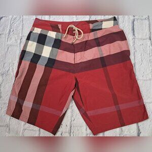 Burberry Men's Swim Shorts Trunks Red Nova Check Size Large 33W 34W 35W